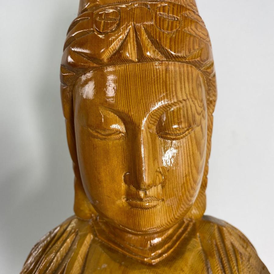 木彫り 観音菩薩像 仏像 彫刻 一木造 高さ約90cm 仏教美術 木製 置物