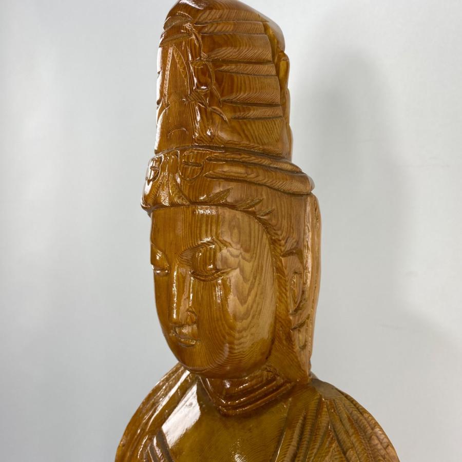 木彫り 観音菩薩像 仏像 彫刻 一木造 高さ約90cm 仏教美術 木製 置物