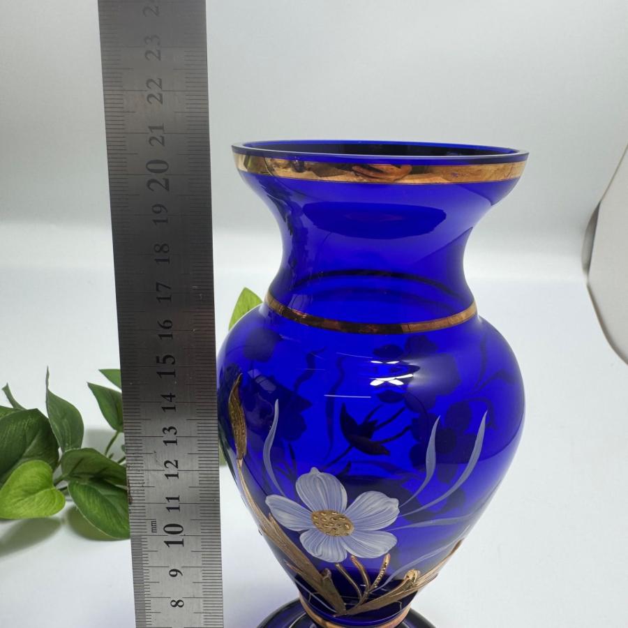 【美品】ボヘミアンガラス　金彩　花瓶　チェコ製 ボヘミア チェコスロバキア製 ベネチアンガラス 金彩 フラワーベース