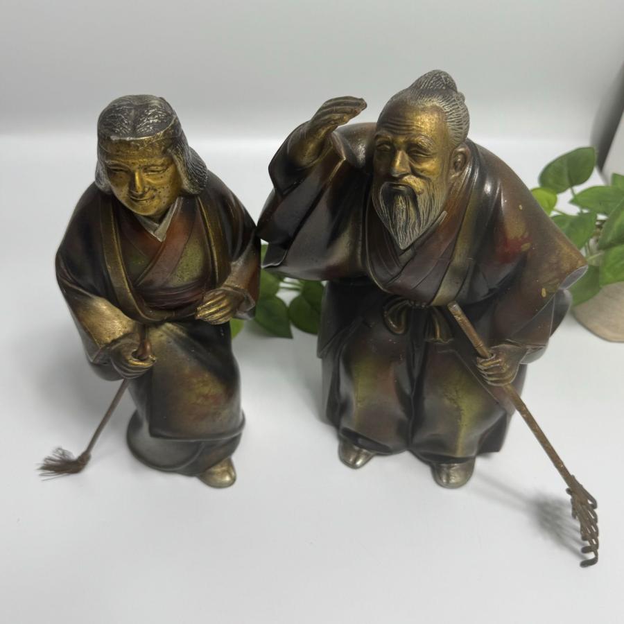 高砂人形 金彩色絵 翁 嫗 おきな おうな 日本人形 置物 飾り 長寿 夫婦