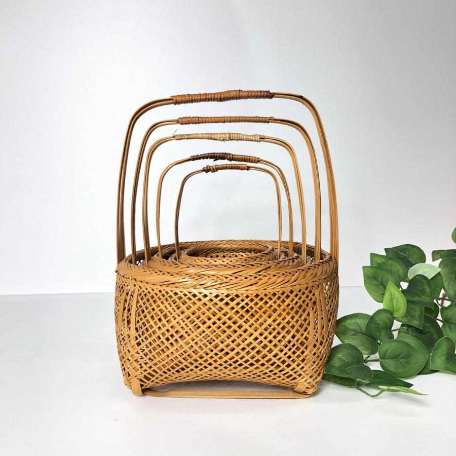 5個セット 古道具 竹籠 竹細工 竹かご 花籠 花かご 昭和レトロ アンティーク 伝統工芸 ネスト型 編み込み : ショックプライスYahoo ...