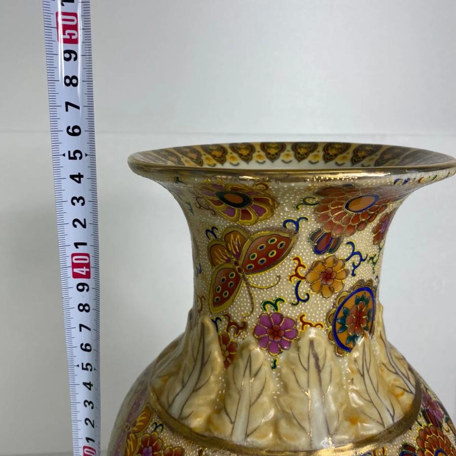 薩摩焼 花鳥風月図 金彩絵付 壺 花瓶 高さ約45cm 飾壺 骨董 和風