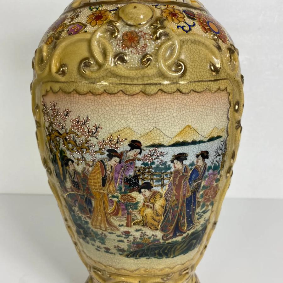 薩摩焼 花鳥風月図 金彩絵付壺 花瓶 アンティーク インテリア 【公式通販】