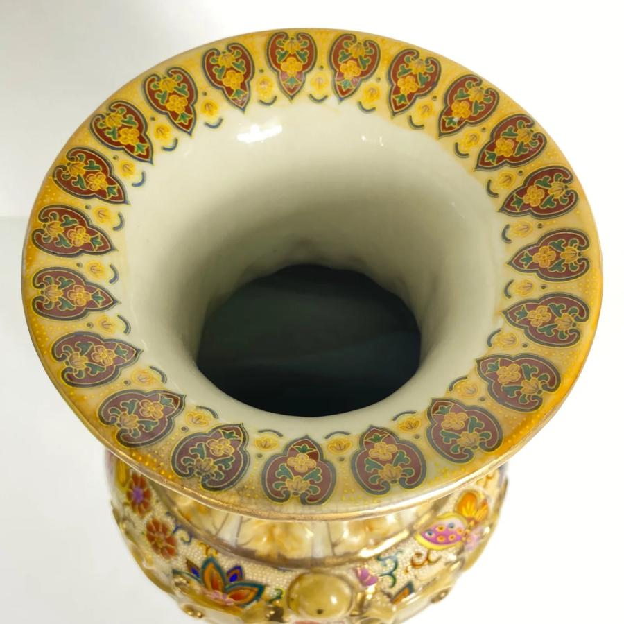 薩摩焼 花鳥風月図 金彩絵付 壺 花瓶 高さ約45cm 飾壺 骨董 和風