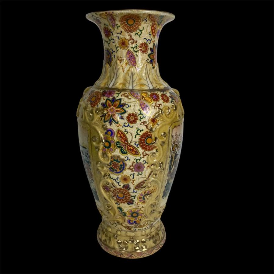 薩摩焼 花鳥風月図 金彩絵付 壺 花瓶 高さ約45cm 飾壺 骨董 和風