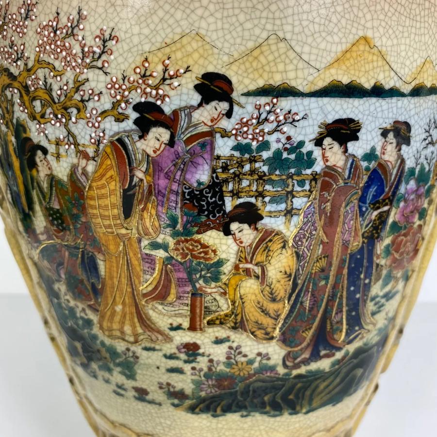 薩摩焼 花鳥風月図 金彩絵付 壺 花瓶 高さ約45cm 飾壺 骨董 和風 