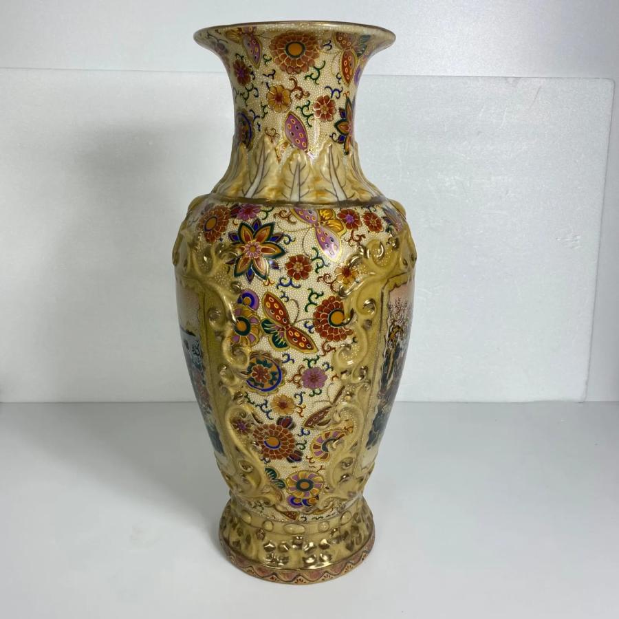 薩摩焼 花鳥風月図 金彩絵付 壺 花瓶 高さ約45cm 飾壺 骨董 和風