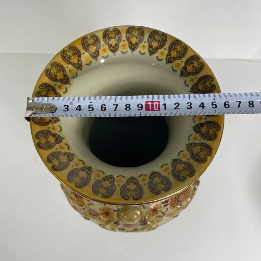 薩摩焼 花鳥風月図 金彩絵付 壺 花瓶 高さ約45cm 飾壺 骨董 和風