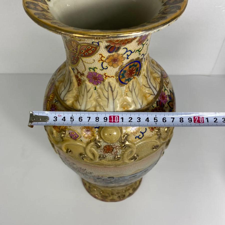 薩摩焼 花鳥風月図 金彩絵付 壺 花瓶 高さ約45cm 飾壺 骨董 和風
