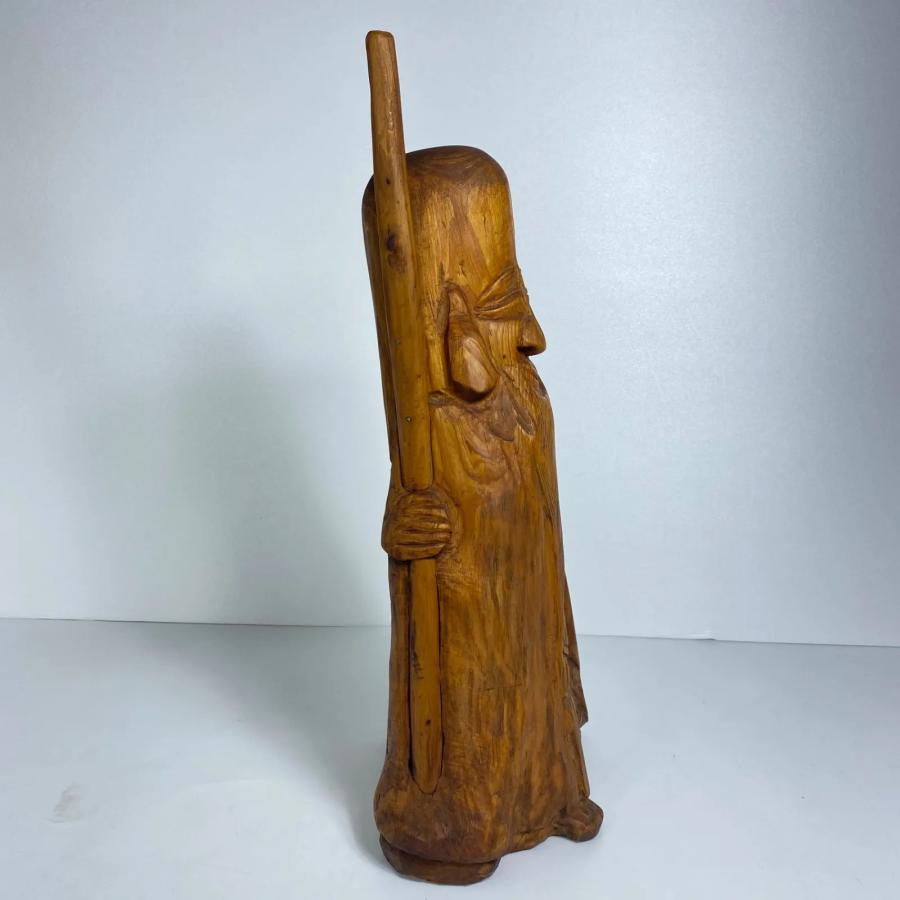 木彫り 寿老人像 七福神 福禄寿 手彫り 彫刻置物 木製人形 工芸品 民芸