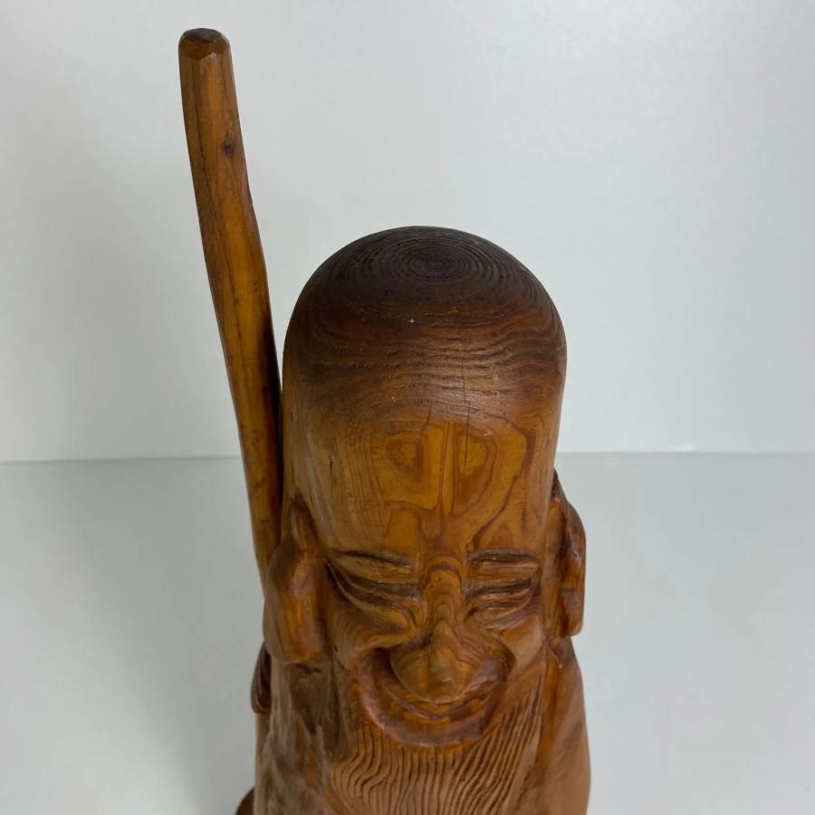木彫り 寿老人像 七福神 福禄寿 手彫り 彫刻置物 木製人形 工芸品 民芸
