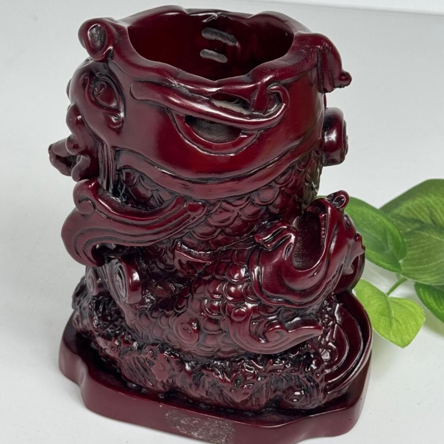 台湾工芸品 石彫刻 龍と鯉 置物 風水 縁起物 金運 開運 仕事運 出世運