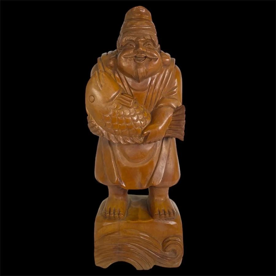 貴重　骨董　銘木　開運　金運　恵比寿様　鯛　木彫り　一刀彫 木彫 恵比寿像 玉山作高さ61cm 鯛持ち 一刀彫 置物 彫刻 工芸品 縁起物