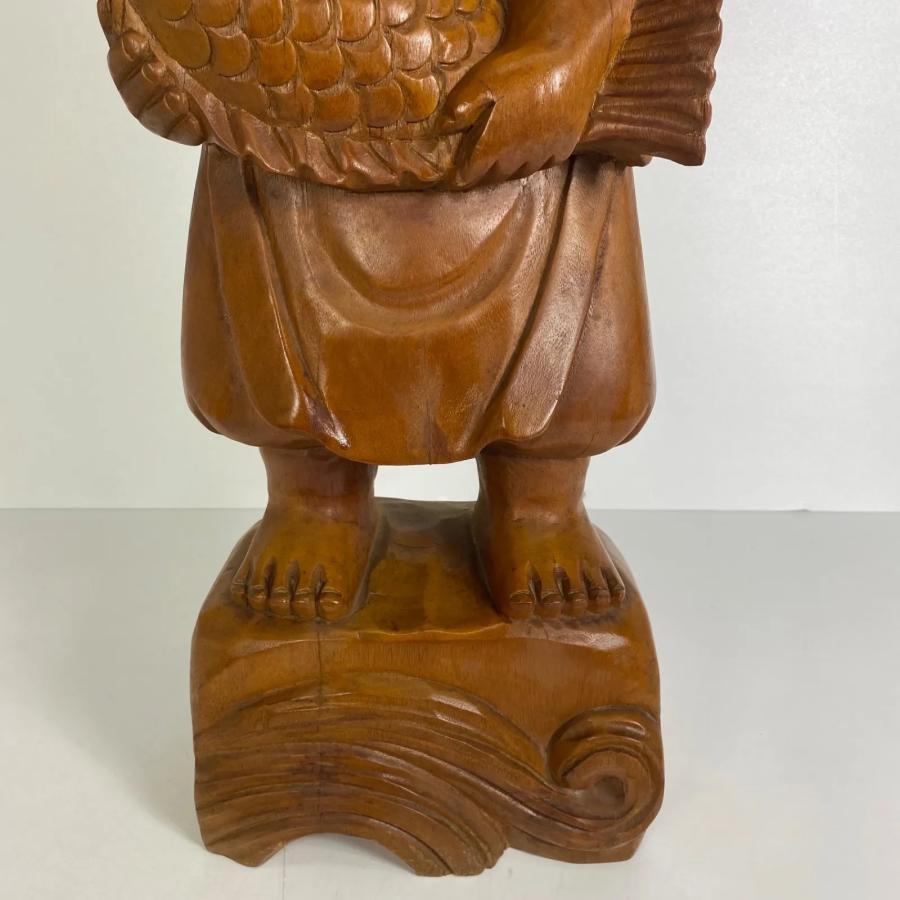 貴重　骨董　銘木　開運　金運　恵比寿様　鯛　木彫り　一刀彫 木彫 恵比寿像 玉山作高さ61cm 鯛持ち 一刀彫 置物 彫刻 工芸品 縁起物