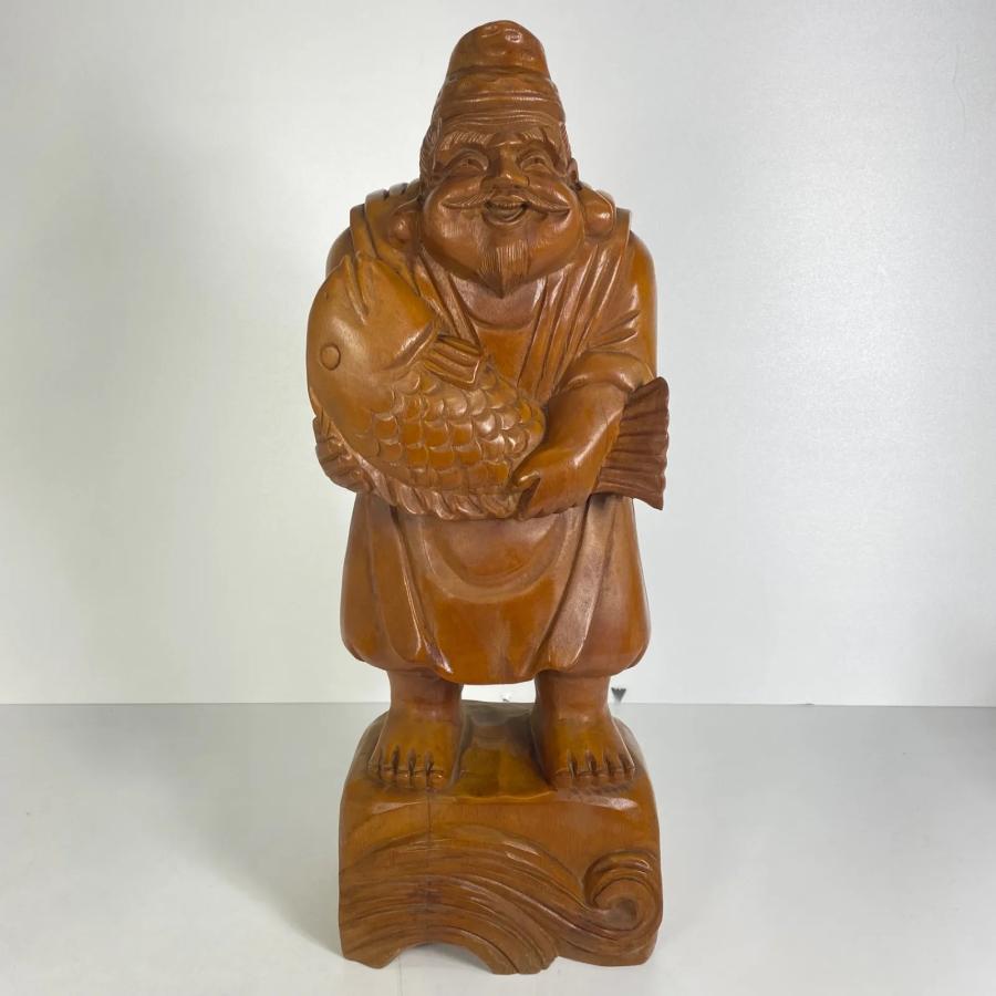 木彫 恵比寿像 玉山作高さ61cm 鯛持ち 一刀彫 置物 彫刻 工芸品 縁起物