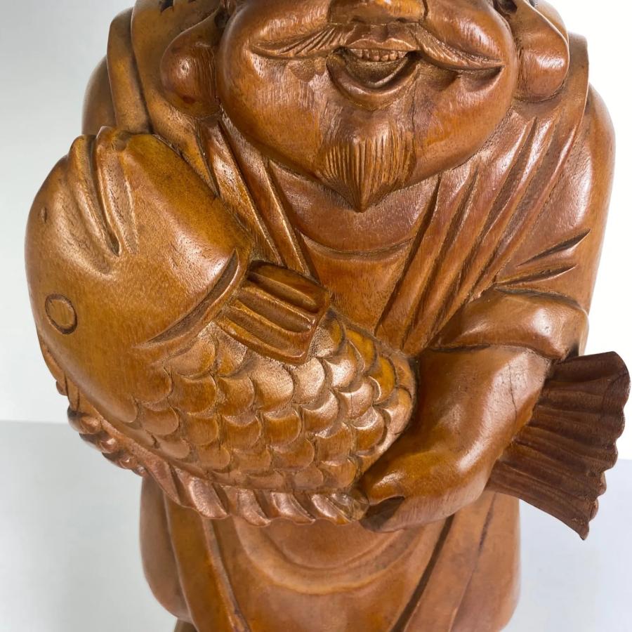 木彫 恵比寿像 玉山作高さ61cm 鯛持ち 一刀彫 置物 彫刻 工芸品 縁起物