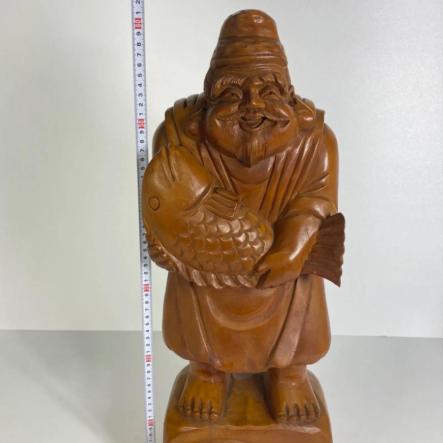 木彫 恵比寿像 玉山作高さ61cm 鯛持ち 一刀彫 置物 彫刻 工芸品 縁起物