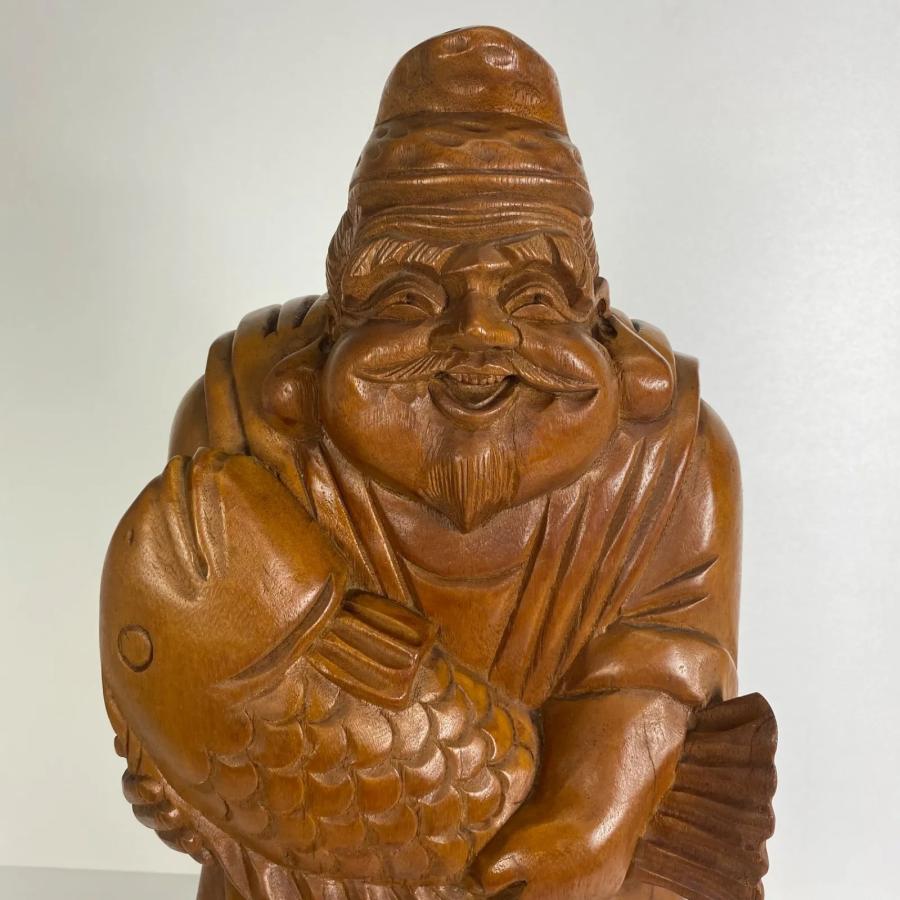 木彫 恵比寿像 玉山作高さ61cm 鯛持ち 一刀彫 置物 彫刻 工芸品 縁起物