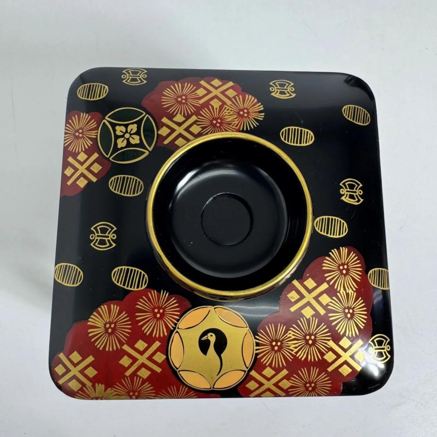 会津塗 黒塗 絵島型 四ツ揃 婚礼用 漆器セット 木箱入 金彩 鶴文様