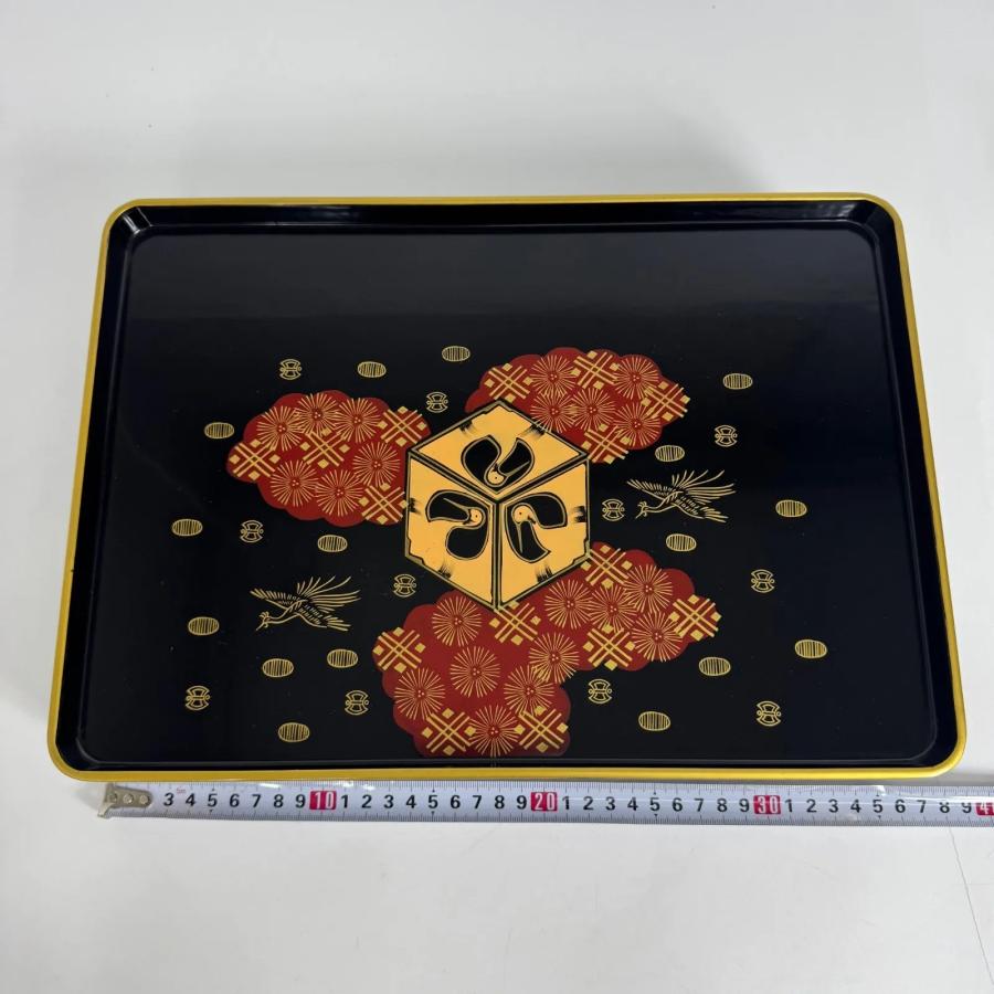 会津塗 黒塗 絵島型 四ツ揃 婚礼用 漆器セット 木箱入 金彩 鶴文様