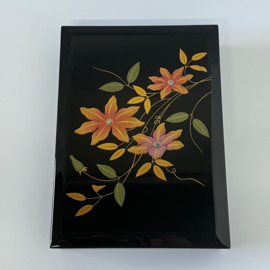 木製文箱 花模様付き 漆塗 木製 文箱 模様 伝統工芸品 宝石