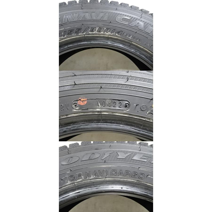 N-535 送料無料/代引OK ランクE 中古 155/80R14 88/86NLT グッドイヤー ICE NAVI CARGO 2022年 9分山 スタッドレスタイヤ4本の画像