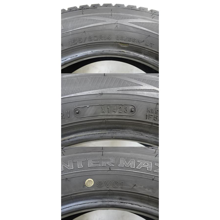 N-660 送料無料/代引OK ランク E 中古 155/80R14 88/86NLT ダンロップ WINTER MAXX SV01 2023年 9分山 スタッドレスタイヤ4本セットの画像