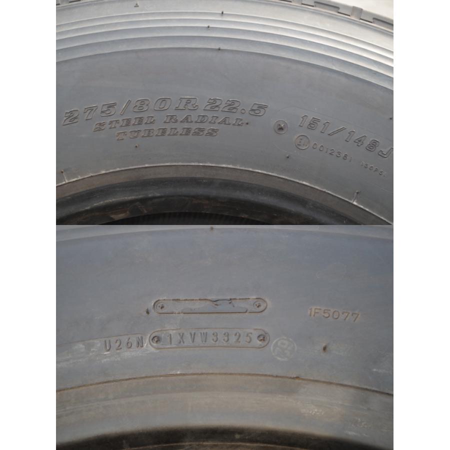 A-461(直接引き取り限定)ランクN ほぼ新品 イボ少しあり 275/80R22.5 151/148J ダンロップ SP330 2025年 夏タイヤ 8本SET トラックの画像