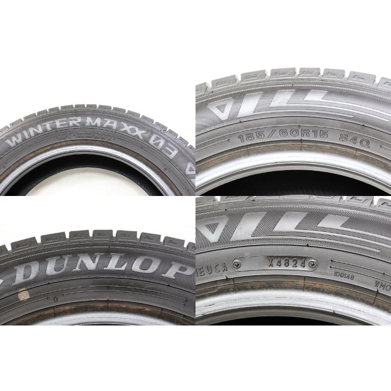 V-945(送料無料/代引きOK)ランクS 中古 美品 185/60R15 ダンロップ ウインターマックスWM03 2024年 9.5分山 スタッドレス 1本SET バリ溝 | WINTER MAXX 03 | 06
