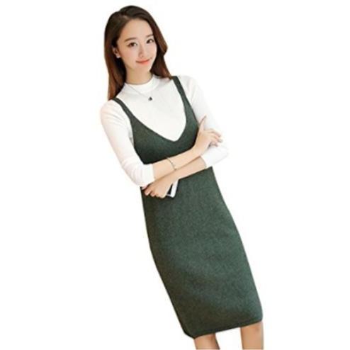 上品 緑 モスグリーン キャミワンピース 無地 Iライン キャミ ニット 秋 冬 春 ひざ丈 ワンピース Zbba036 ナカマサ ヤフー店 通販 Yahoo ショッピング