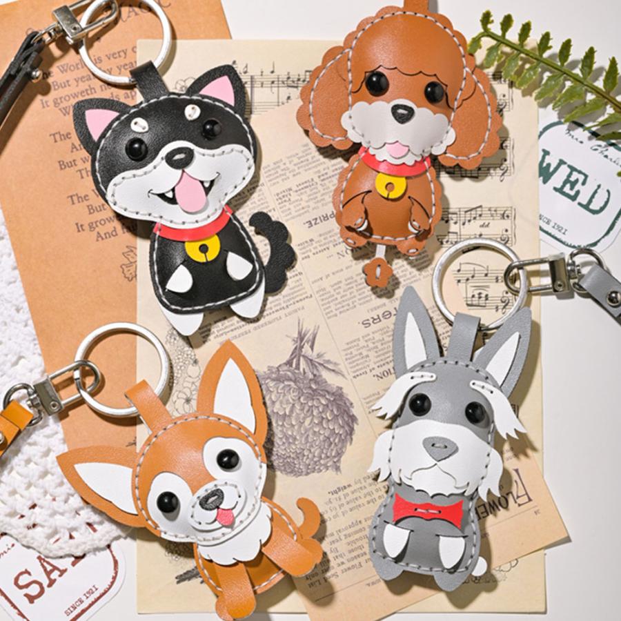 キーホルダー キーチャーム ハンドメイド ペット 犬 レザー 女性