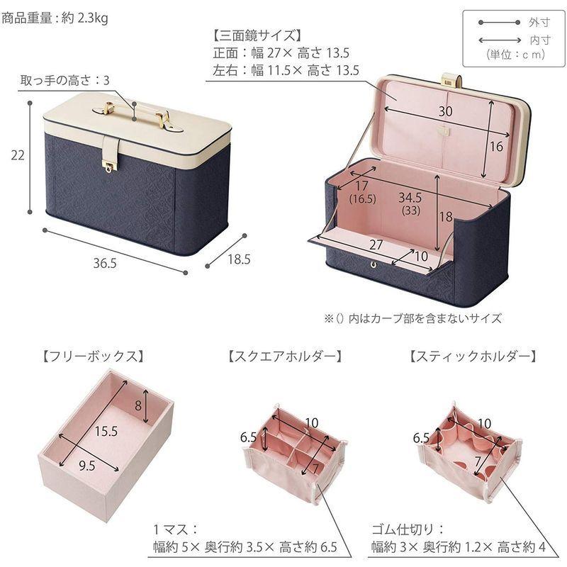大人気 カスタマイズできるとっておきのメイクボックス アラベスク ワイド ロイヤルネイビー 【I2150409337】(11905円)