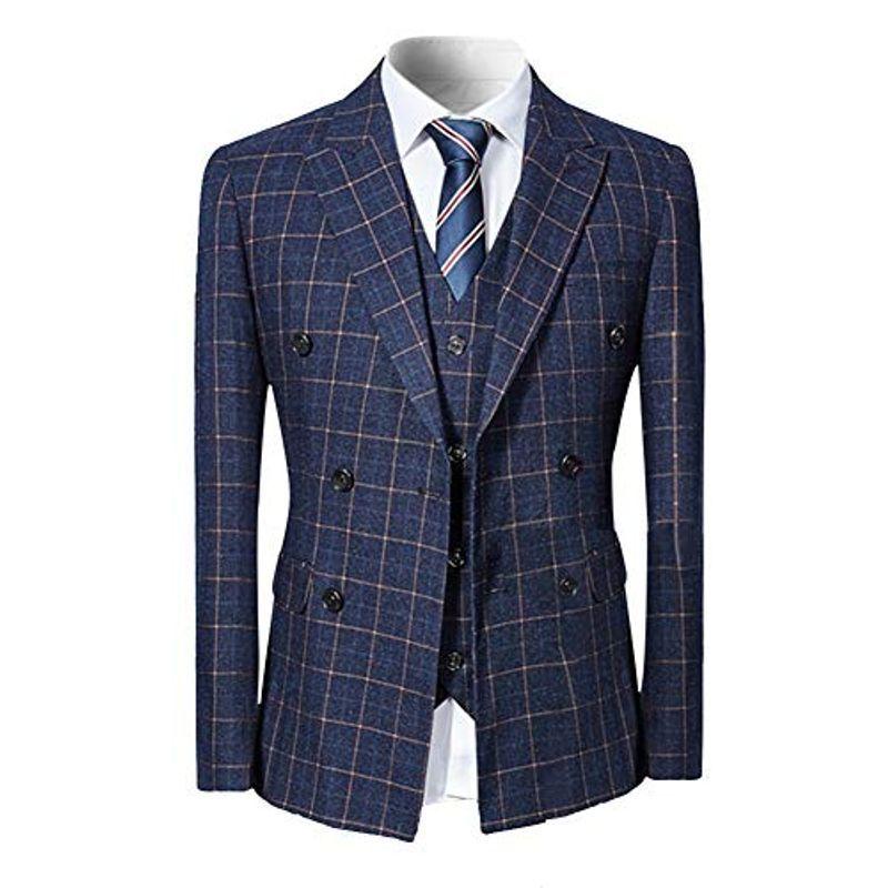 YFFUSHIスーツ メンズ スリーピース 1つボタン ダブルボタン チェック柄 ストライプ ビジネススーツ スリム 結婚式 スーツ