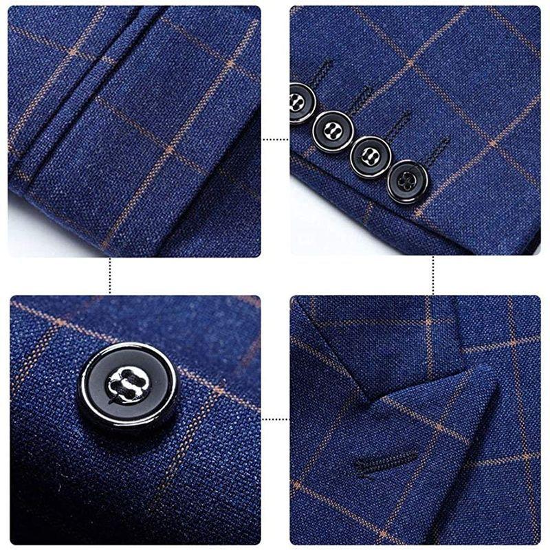 YFFUSHIスーツ メンズ スリーピース 1つボタン ダブルボタン チェック柄 ストライプ ビジネススーツ スリム 結婚式 スーツ 　 チェック柄 ストライプ メンズ スリーピース 1つボタン ダブルボタン ビジネススーツ スリム 結婚式 スーツ サイズ