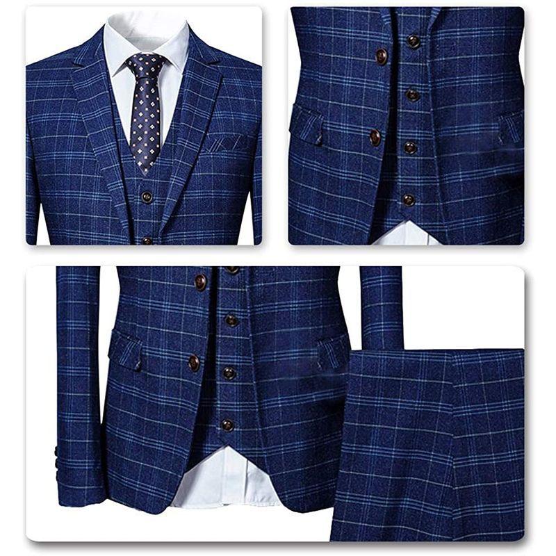 YFFUSHIスーツ メンズ スリーピース 1つボタン ダブルボタン チェック柄 ストライプ ビジネススーツ スリム 結婚式 スーツ 　 チェック柄 ストライプ メンズ スリーピース 1つボタン ダブルボタン ビジネススーツ スリム 結婚式 スーツ サイズ