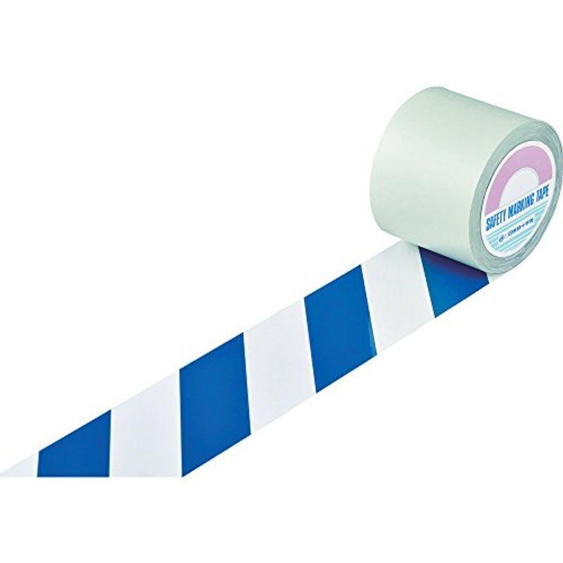 モアア商店2緑十字 ガードテープ(ラインテープ) 白 青(トラ柄) 100mm幅×100m 148145 ラインテープ 接着、補修 