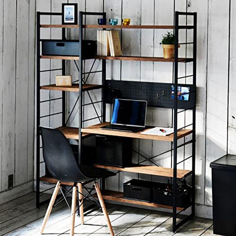 山善 シェルフデスク (pcデスク) ラック付き (左右付け替え可能) 2口コンセント/バックパネル付き 棚板カンタン高さ調節 連結可能 学