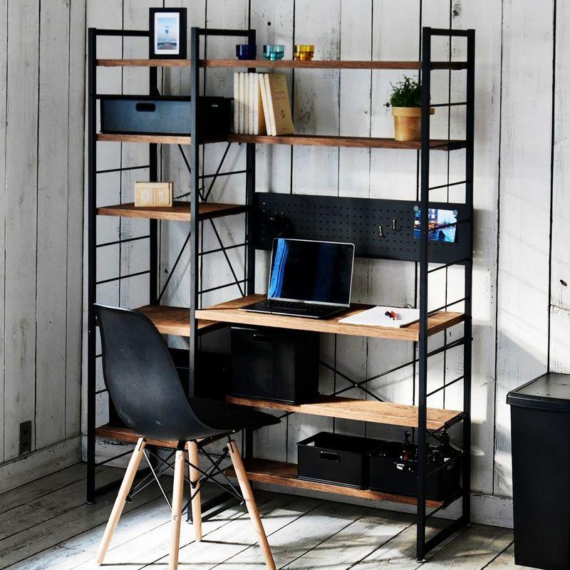 山善 シェルフデスク (pcデスク) ラック付き (左右付け替え可能) 2口コンセント/バックパネル付き 棚板カンタン高さ調節 連結可能 学 棚板 シェルフデスク pcデスク ラック付き 左右付け替え可能 2口コンセント/バックパネル付き 棚板カンタン高さ調節 連結可能 学 ：10kg