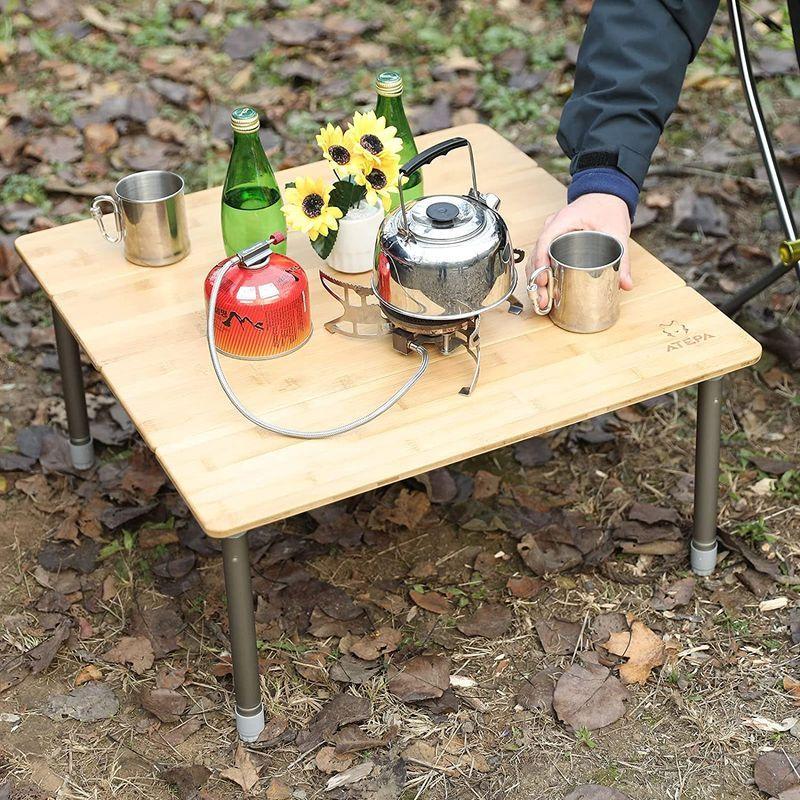ATEPA 折りたたみローテーブル アウトドア キャンプ 机 幅60cm 正方形 30?40cm高さ調節可能 竹 4つ折り コンパクト 登山 キャンプ 折りたたみローテーブル アウトドア 机 幅60cm 正方形 40cm高さ調節可能 竹 4つ折り コンパクト 登山