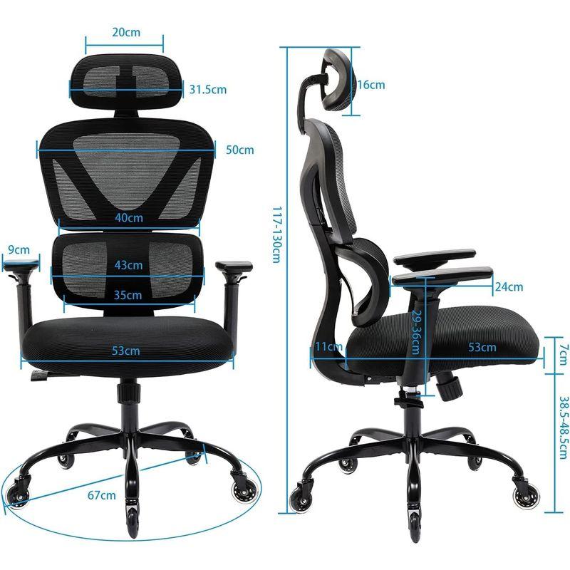 KERDOM ワークチェア リクライニングチェア オフィスチェア 人間工学椅子 デスクチェア 特製PU静音キャスター付き メッシュバック 3 ワークチェア リクライニングチェア オフィスチェア 人間工学椅子 デスクチェア 特製PU静音キャスター付き メッシュバック