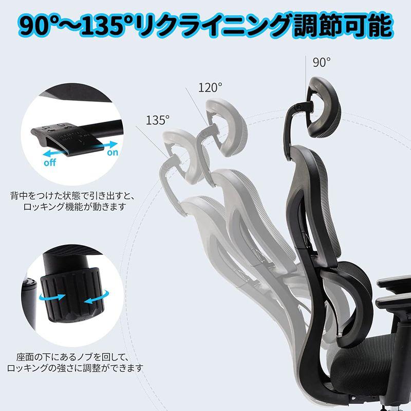 KERDOM ワークチェア リクライニングチェア オフィスチェア 人間工学椅子 デスクチェア 特製PU静音キャスター付き メッシュバック 3 ワークチェア リクライニングチェア オフィスチェア 人間工学椅子 デスクチェア 特製PU静音キャスター付き メッシュバック