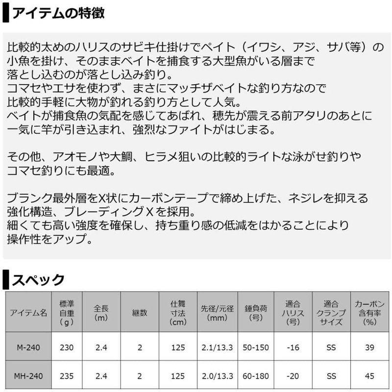 ダイワ(DAIWA) 船竿 落とし込みX MH-240 釣り竿 ：2 DAIWA 船竿 落とし込みX MH 釣り竿 号