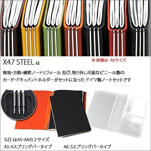 超人気新品 X47 Steel ノートセット ノートブック 横罫 無地 方眼 ドイツ製 3本バー レッド A6 本革 システム手帳 Binghamtonhots Com