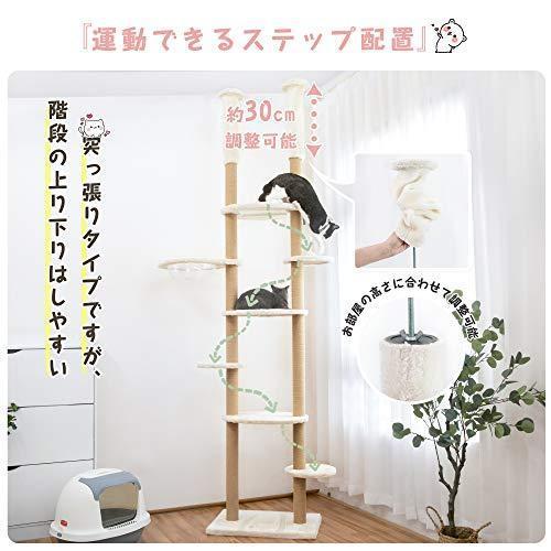 Mwpo 透明宇宙船 窓付きの透明ステップ 突っ張りタイプキャットタワー 透明ボール 透明ハンモック おうちで木? 