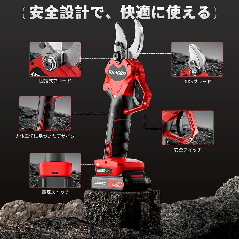 完動品 Dragro 充電式剪定ばさみ 電動ハサミ 剪定 コードレス 電動剪定バサミ 切断直径30mm プロの 2つ21V 2000mAhのバッテリ 【IQ1691248951】(9373円)