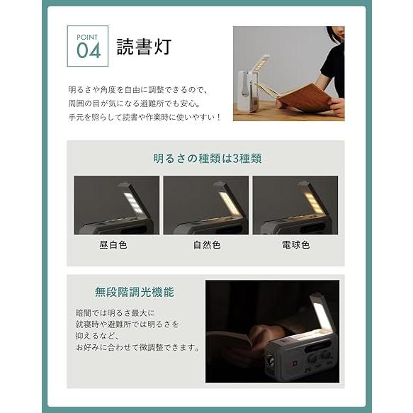 ソーラー多機能 防災ラジオ ライト 5000mAhバッテリー搭載 スマホ充電 手回し 充電３パターン 防災グッズ 防災防犯ダイレクトの画像