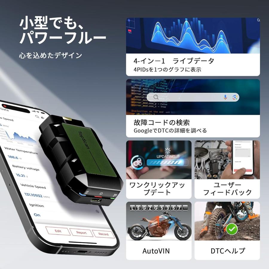 TOPDON TopScan Moto OBD2 診断機 バイク用、ハーレー/ドゥカティ