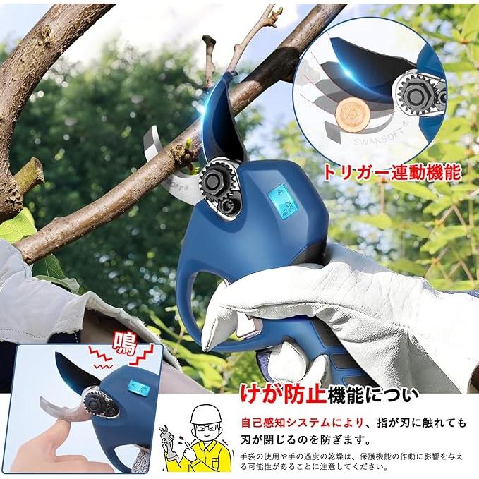 引金連動 軽量 けが防止機能 28mm 電動剪定バサミ 0.3秒で瞬時切断 コードレス電動はさみ トリガー連動機能付き 16.8V 2Ahリチウム電池2個付き 品番 Pru28の画像