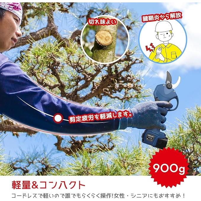 引金連動 軽量 けが防止機能 28mm 電動剪定バサミ 0.3秒で瞬時切断 コードレス電動はさみ トリガー連動機能付き 16.8V 2Ahリチウム電池2個付き 品番 Pru28の画像