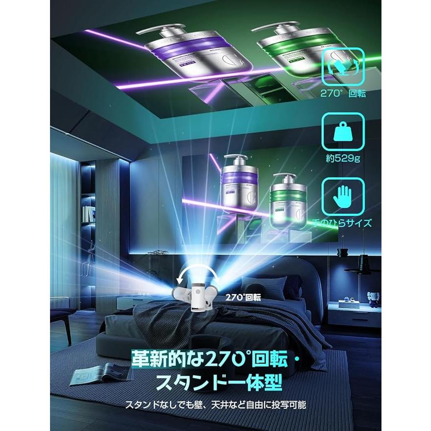 20000LM・270°回転 Alprojec プロジェクター 小型 4K対応 自動台形補正